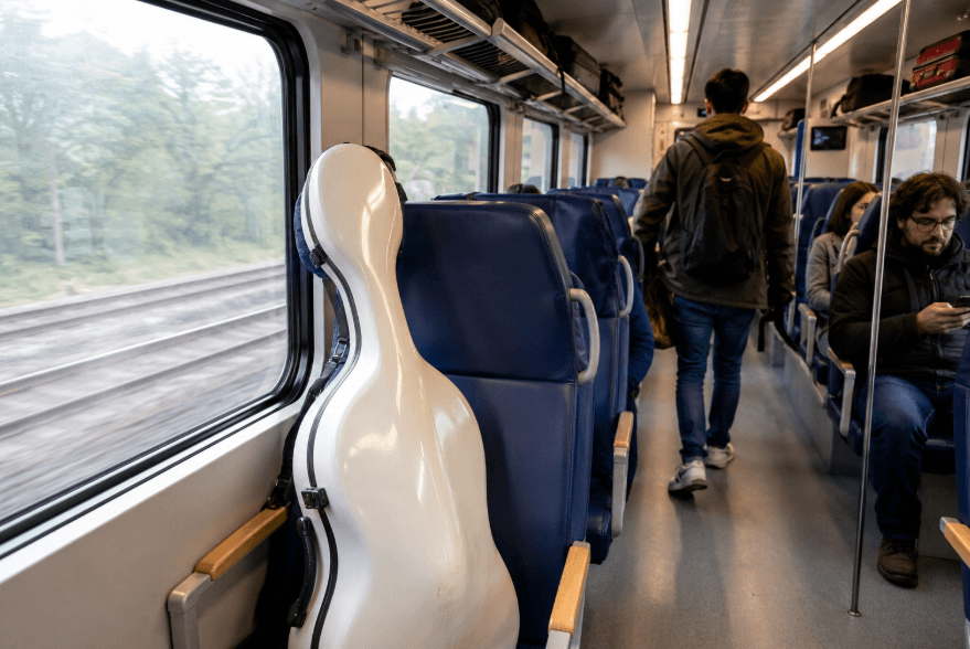 Aanpassing bagageregels in de trein baart cellist Pepijn Meeuws zorgen: ‘Dat is voor mij geen werkbare oplossing’